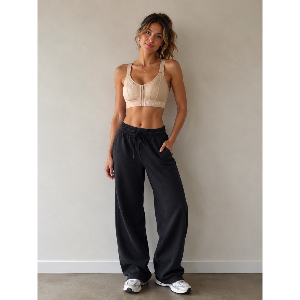 SHEFIT Ultimate Sports Bra Sand Nude High Impact Front Zip Adjustable Size Small